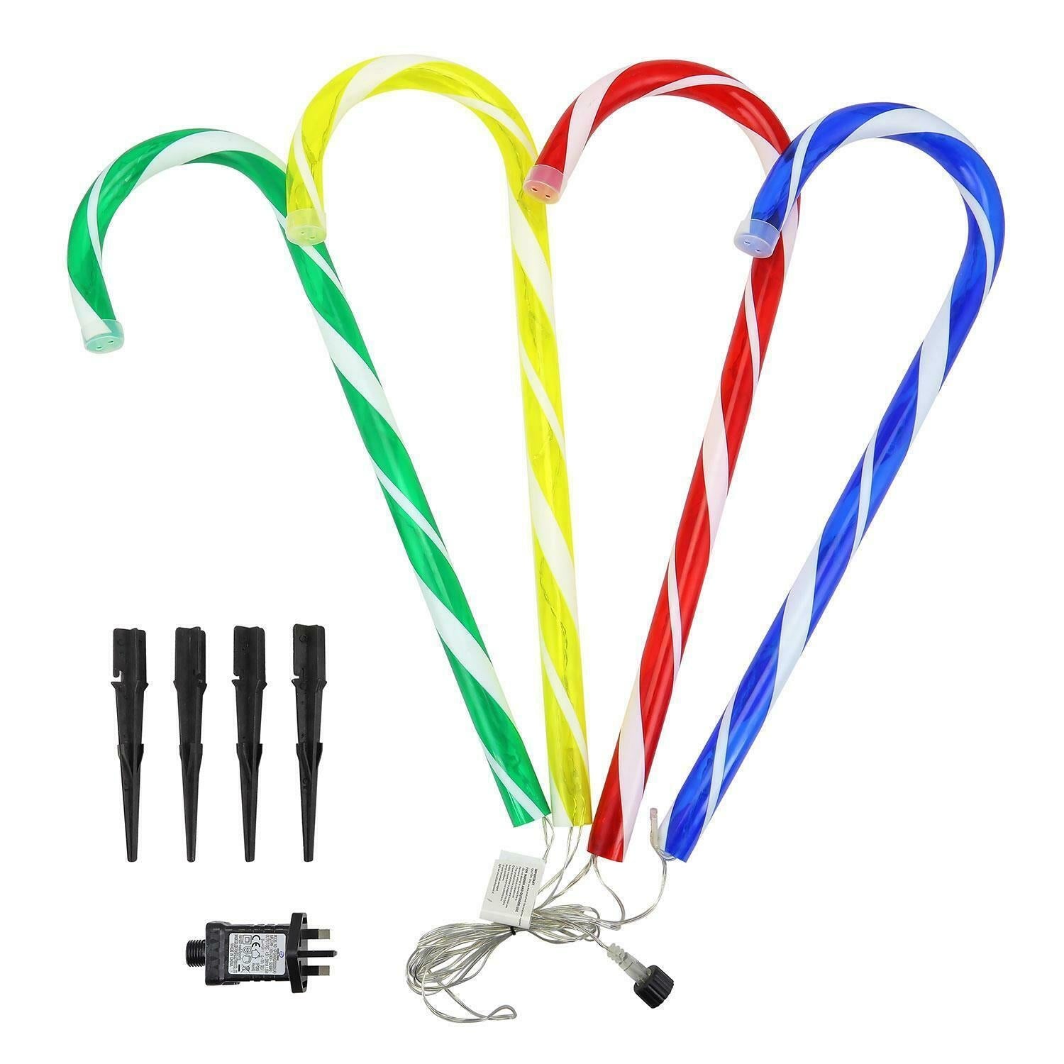 Set Led Candy Cane Stake Multicolour 72Cm 4Pcs
