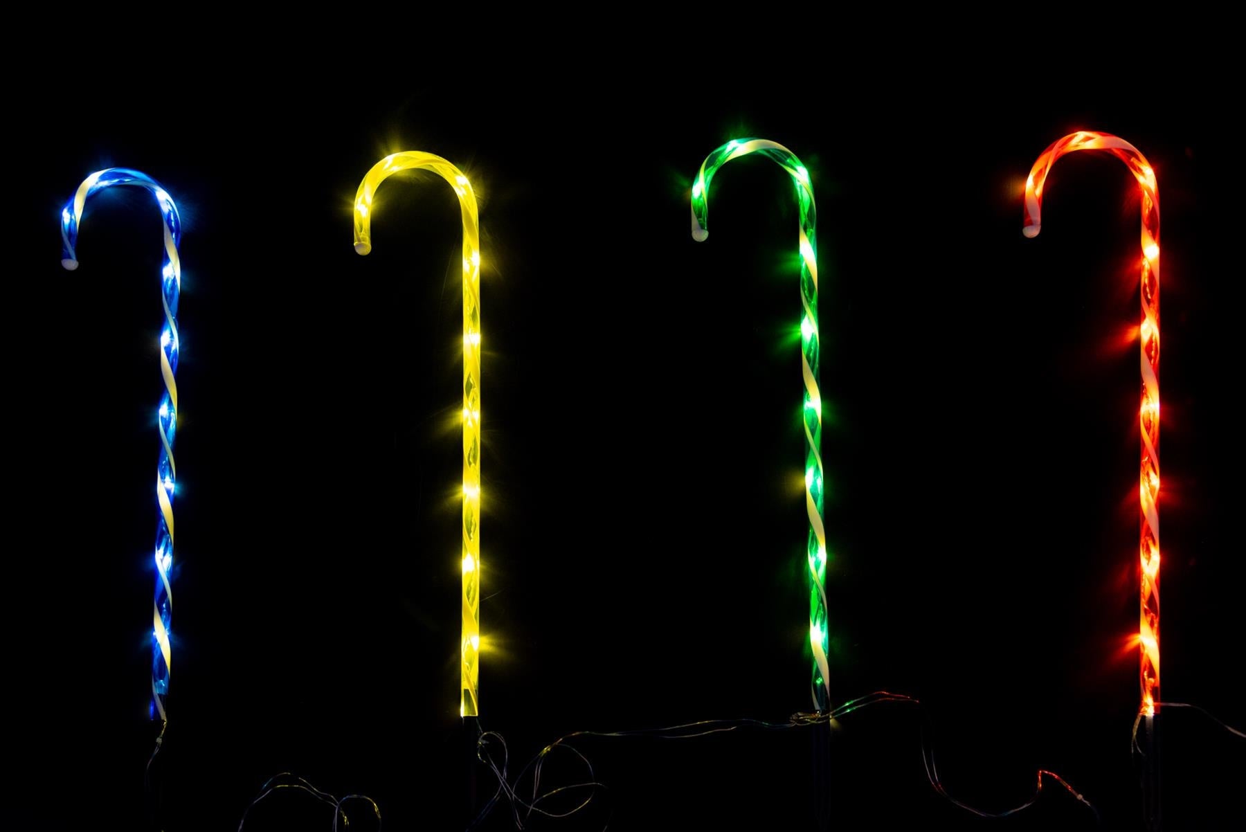 4 Christmas Candy Cane Stakes Lights Garden Pathway Outdoor LED Xmas Decor 72cm