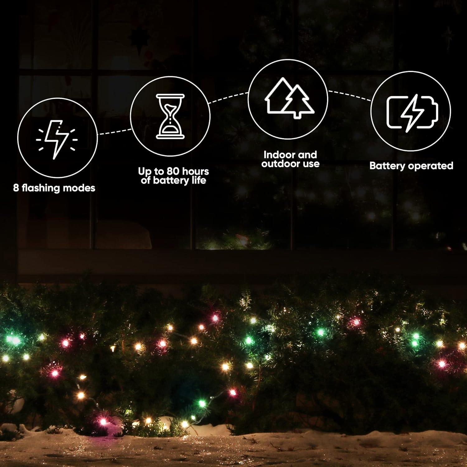 Shatchi 51013-OUTDOOR-LIGHTS-50-MC-1CS 50 LEDs Battery Operated Fairy Lights Waterproof Indoor and Outdoor Decoration / 8 Changing Modes/Timer/Christmas Wedding Party Birthday-Multi Coloured, White
