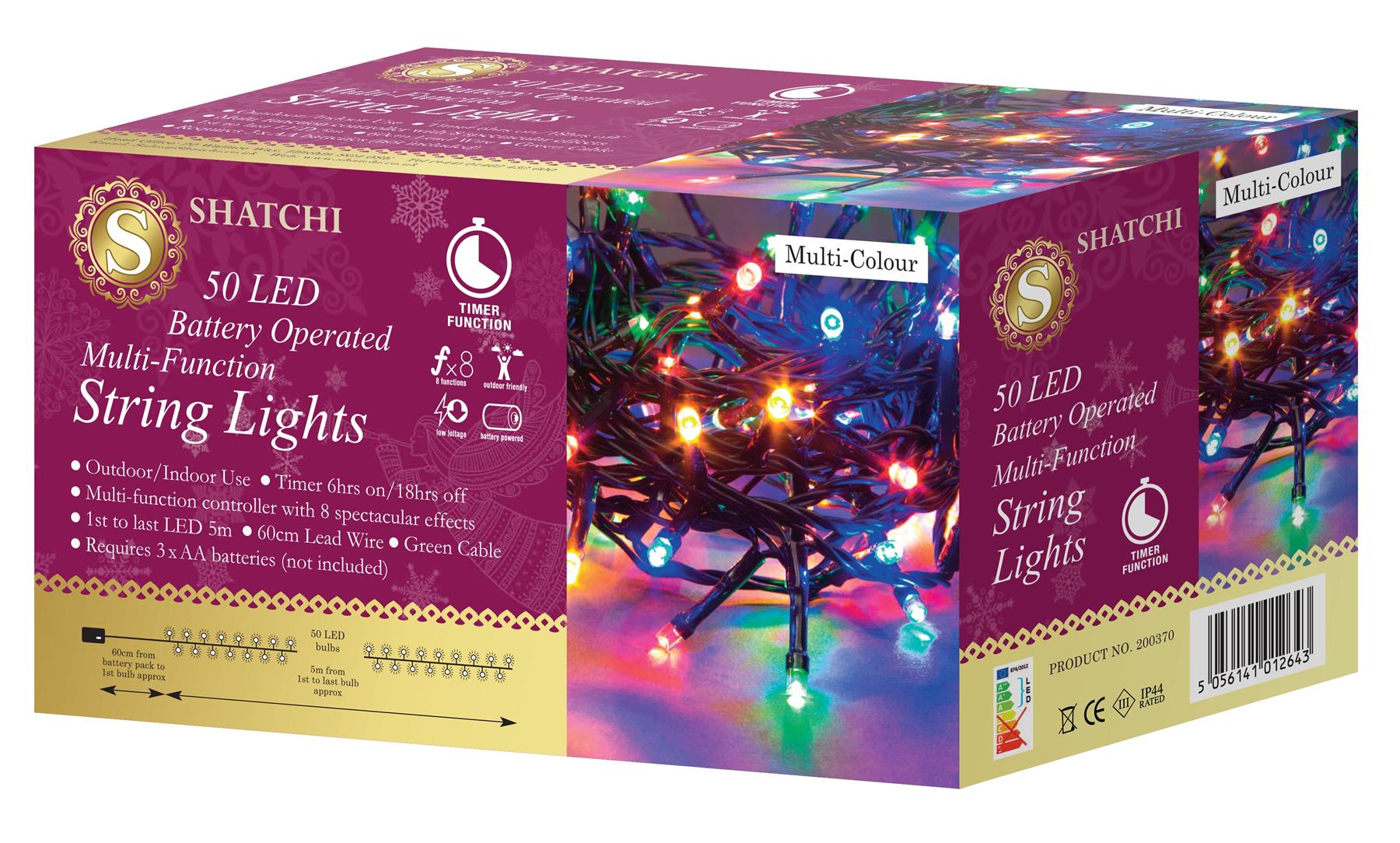 Shatchi 51013-OUTDOOR-LIGHTS-50-MC-1CS 50 LEDs Battery Operated Fairy Lights Waterproof Indoor and Outdoor Decoration / 8 Changing Modes/Timer/Christmas Wedding Party Birthday-Multi Coloured, White