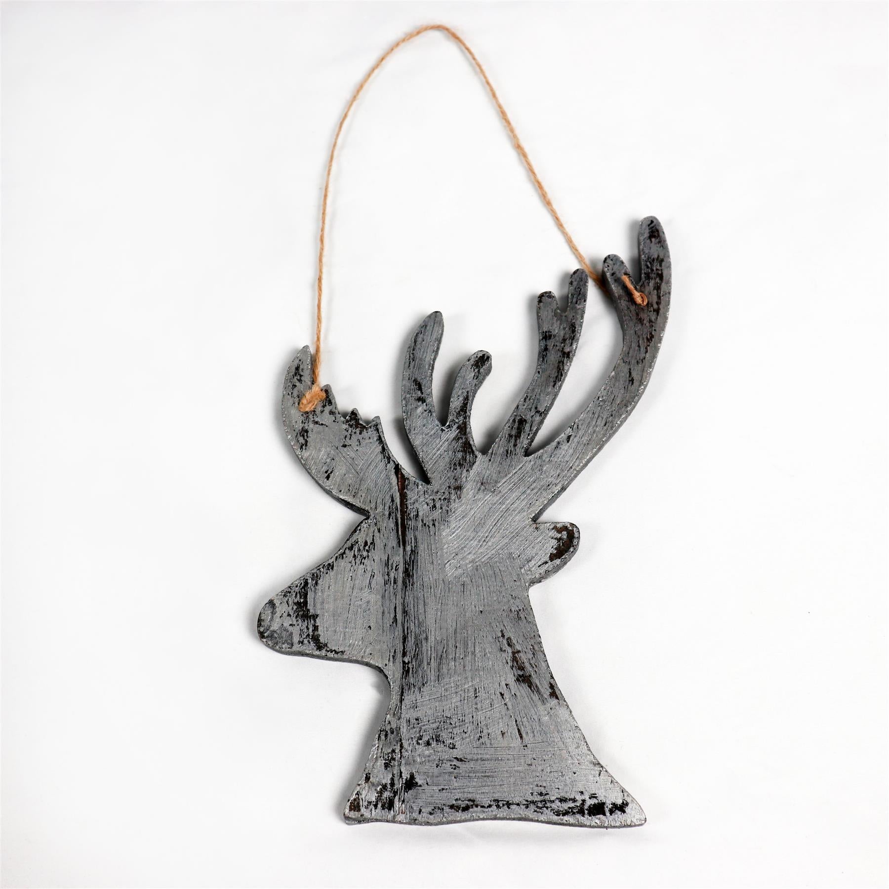 Hanging Wooden Silver Side Head Deer Christmas Wall Decoration Party Showpiece