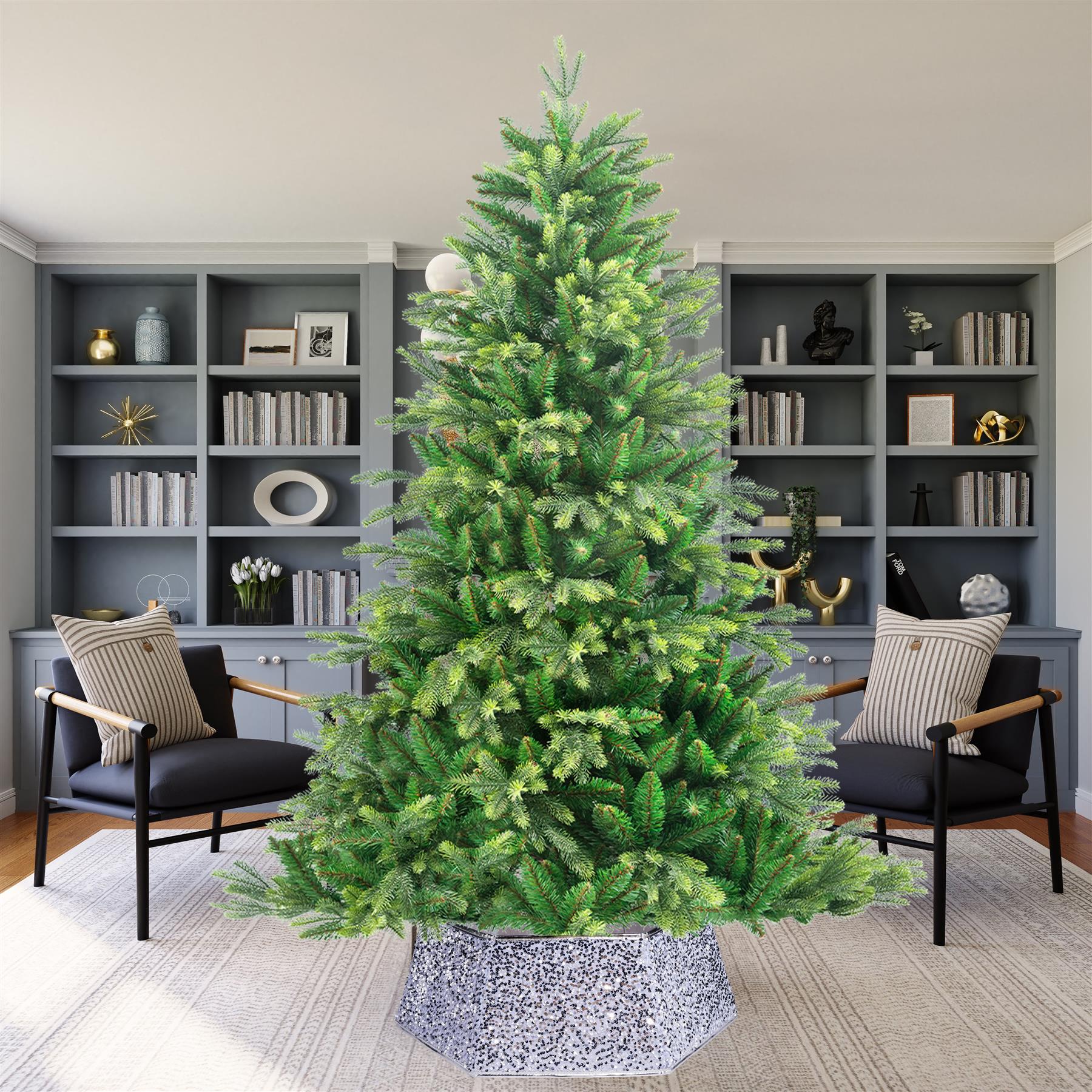 Christmas Tree Collar Foldable Stand Cover Silver Sequin Skirt Tree Decor 26.8''