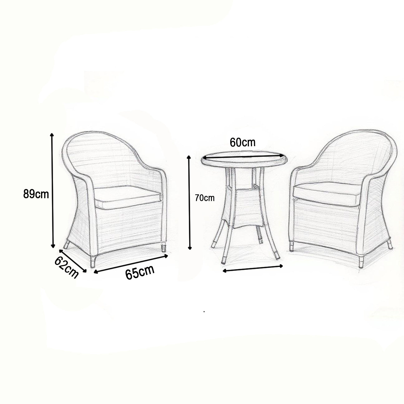 Sorrento 2 Seater Rattan Bistro 3Pcs Set