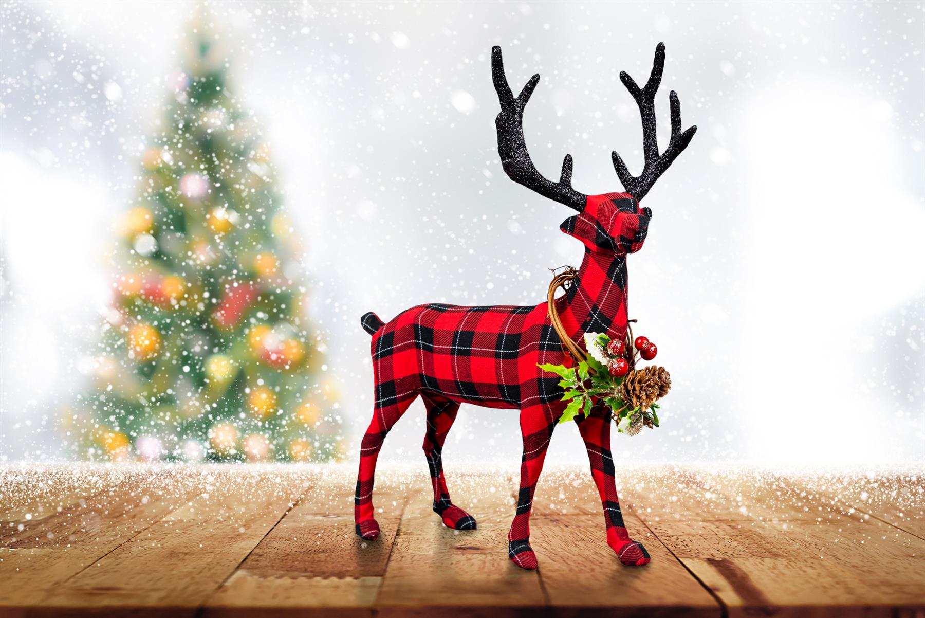 Tartan Reindeer 35Cm - Decorative Free Standing Figurine