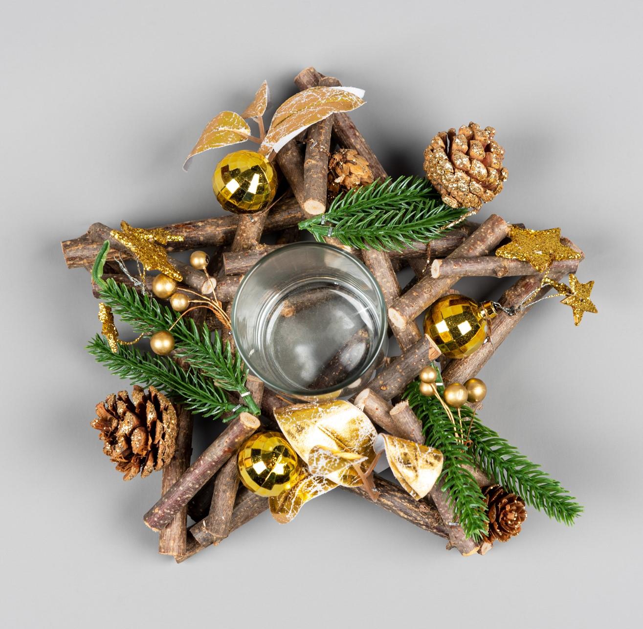 22cm Candle Holder Wooden Twig Star Christmas Tabletop Tealight Xmas Home Decor