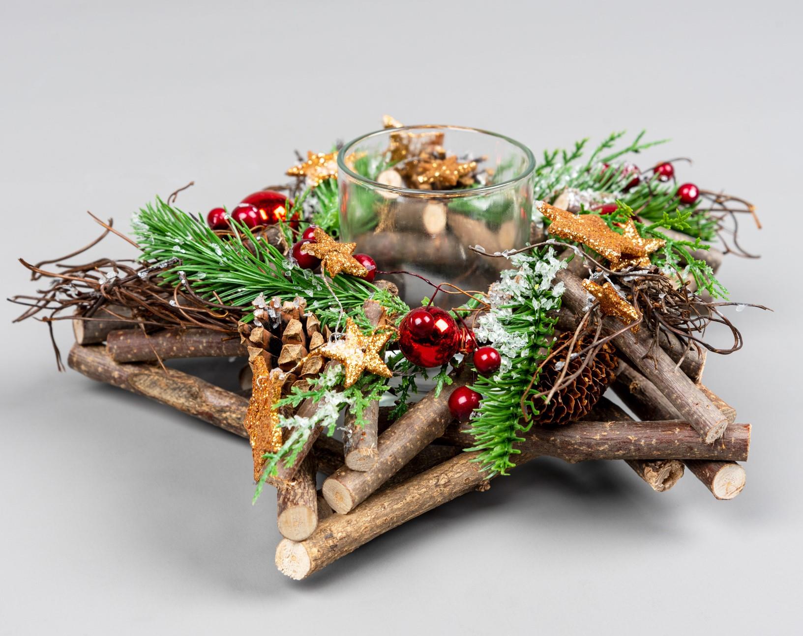 22cm Candle Holder Wooden Twig Star Christmas Tabletop Tealight Xmas Home Decor