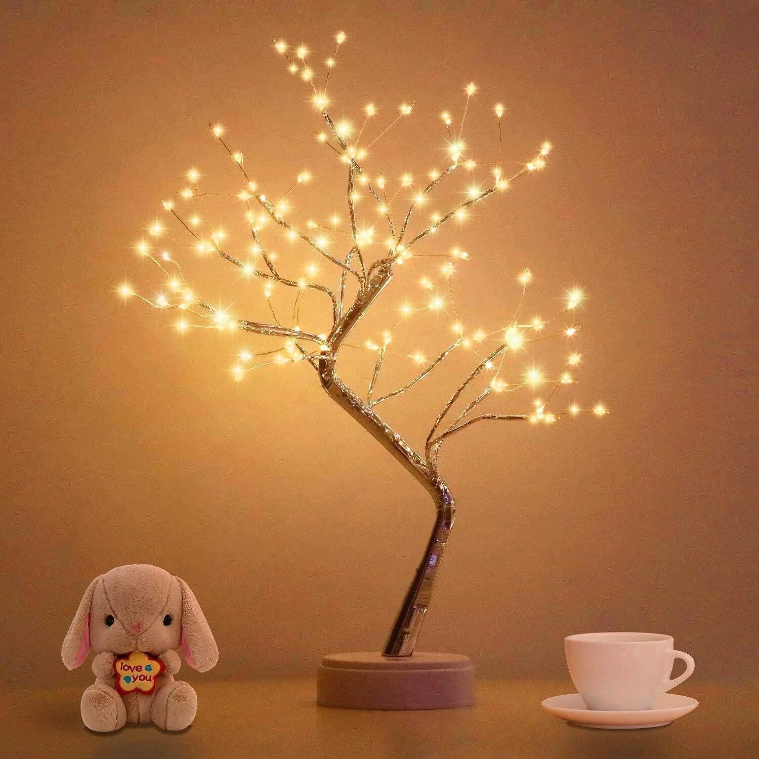 Christmas Bonsai Twig Tree Birch 108 LED Light Tabletop Lamp B/O Xmas Decor 50cm