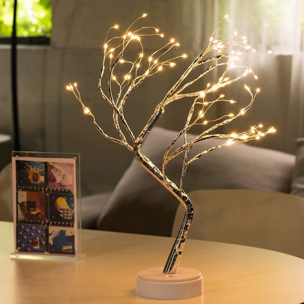 Christmas Bonsai Twig Tree Birch 108 LED Light Tabletop Lamp B/O Xmas Decor 50cm