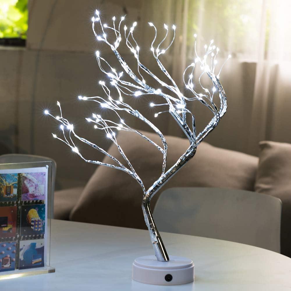 Christmas Bonsai Twig Tree Birch 108 LED Light Tabletop Lamp B/O Xmas Decor 50cm