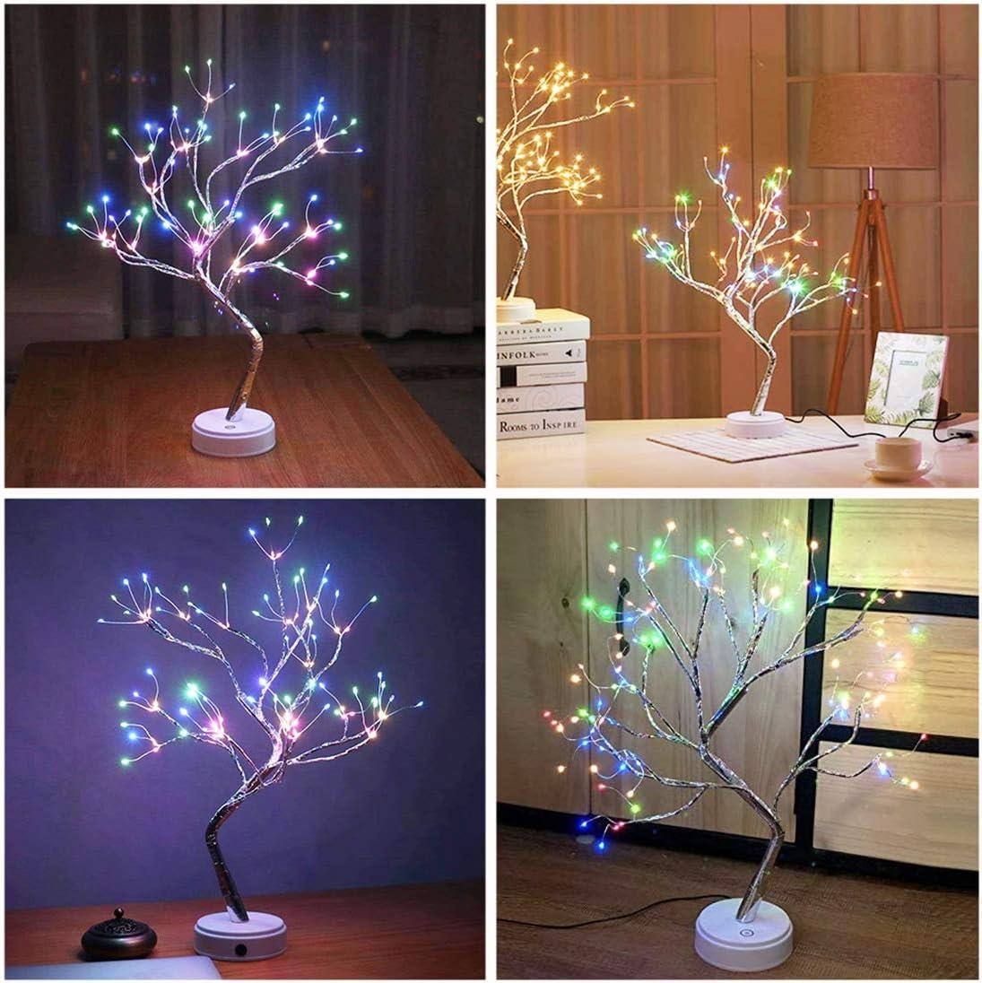 Christmas Bonsai Twig Tree Birch 108 LED Light Tabletop Lamp B/O Xmas Decor 50cm