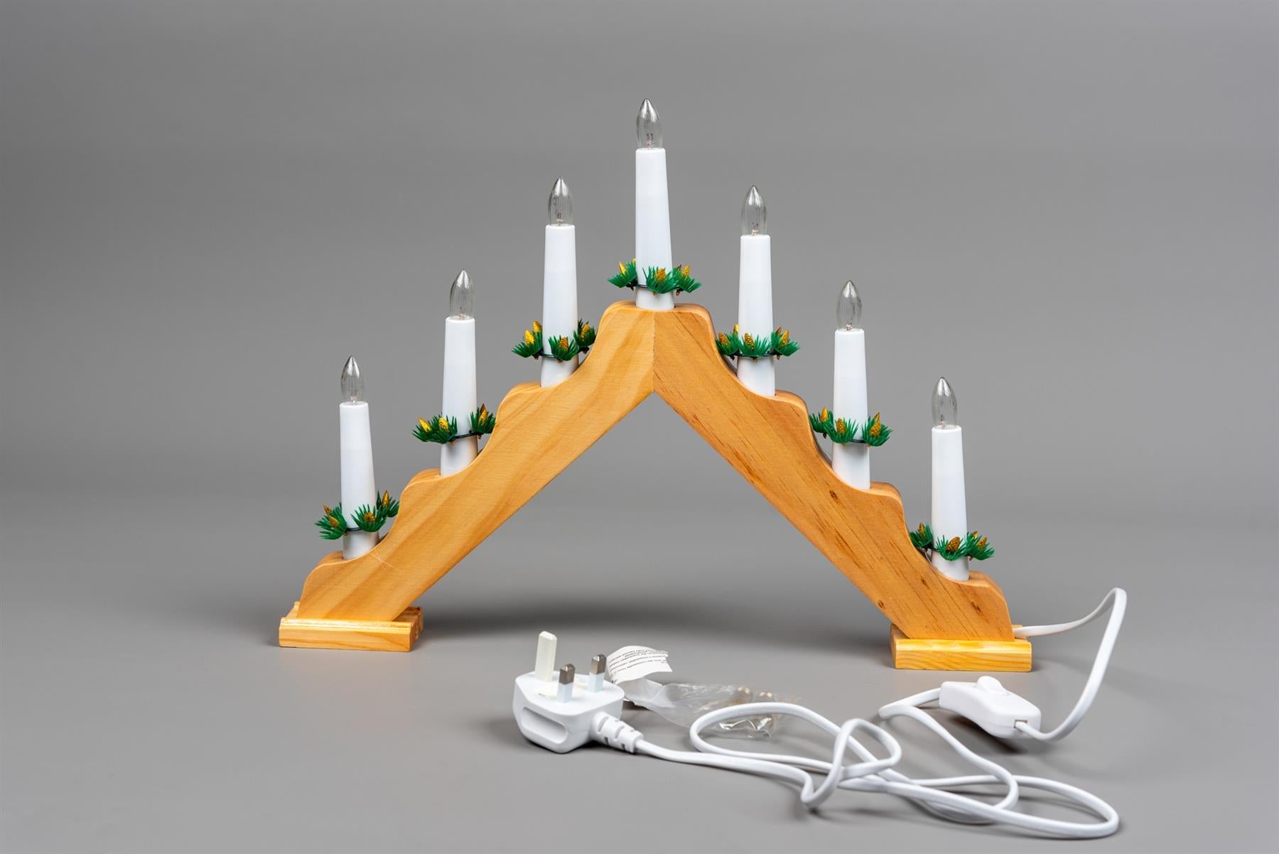 WOODEN CANDLE BRIDGE LIGHTS 7 BULB WINDOW CHRISTMAS DECORATION ARCH BRIDGE