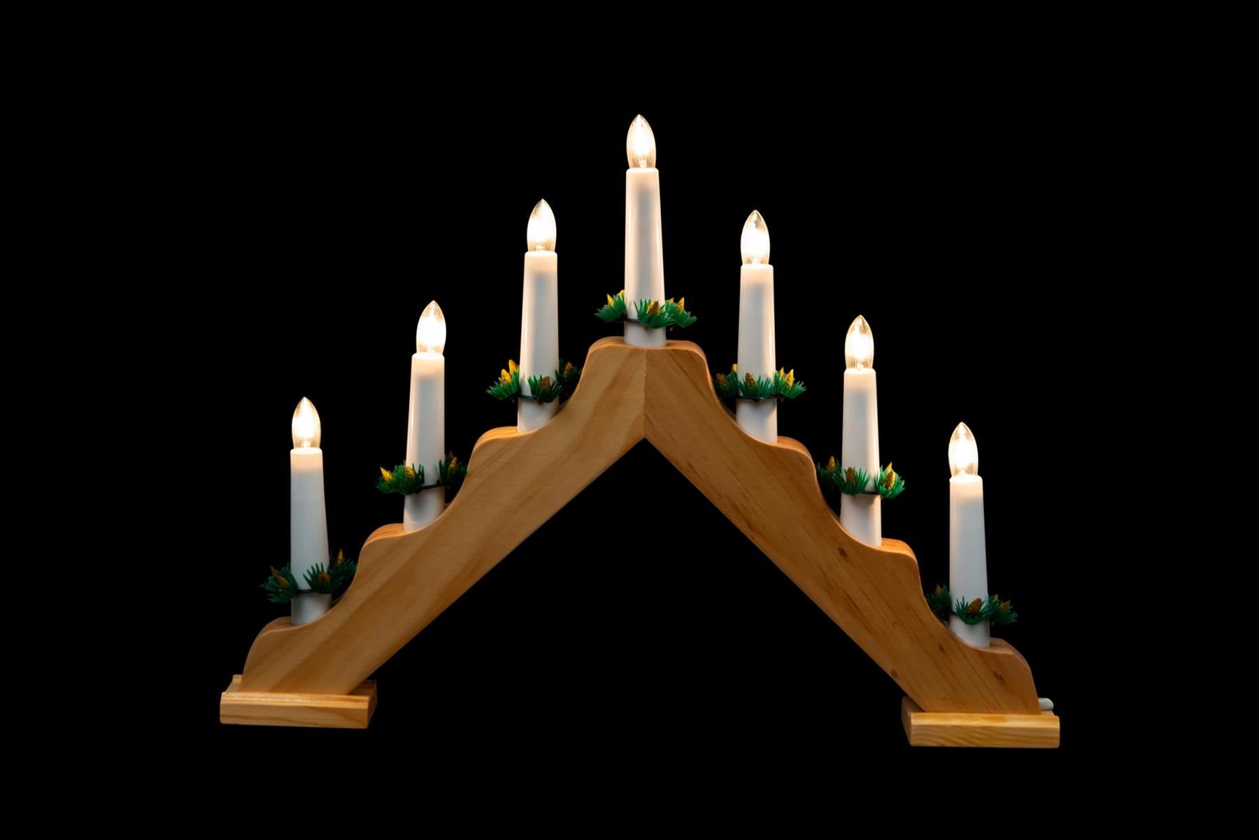 WOODEN CANDLE BRIDGE LIGHTS 7 BULB WINDOW CHRISTMAS DECORATION ARCH BRIDGE