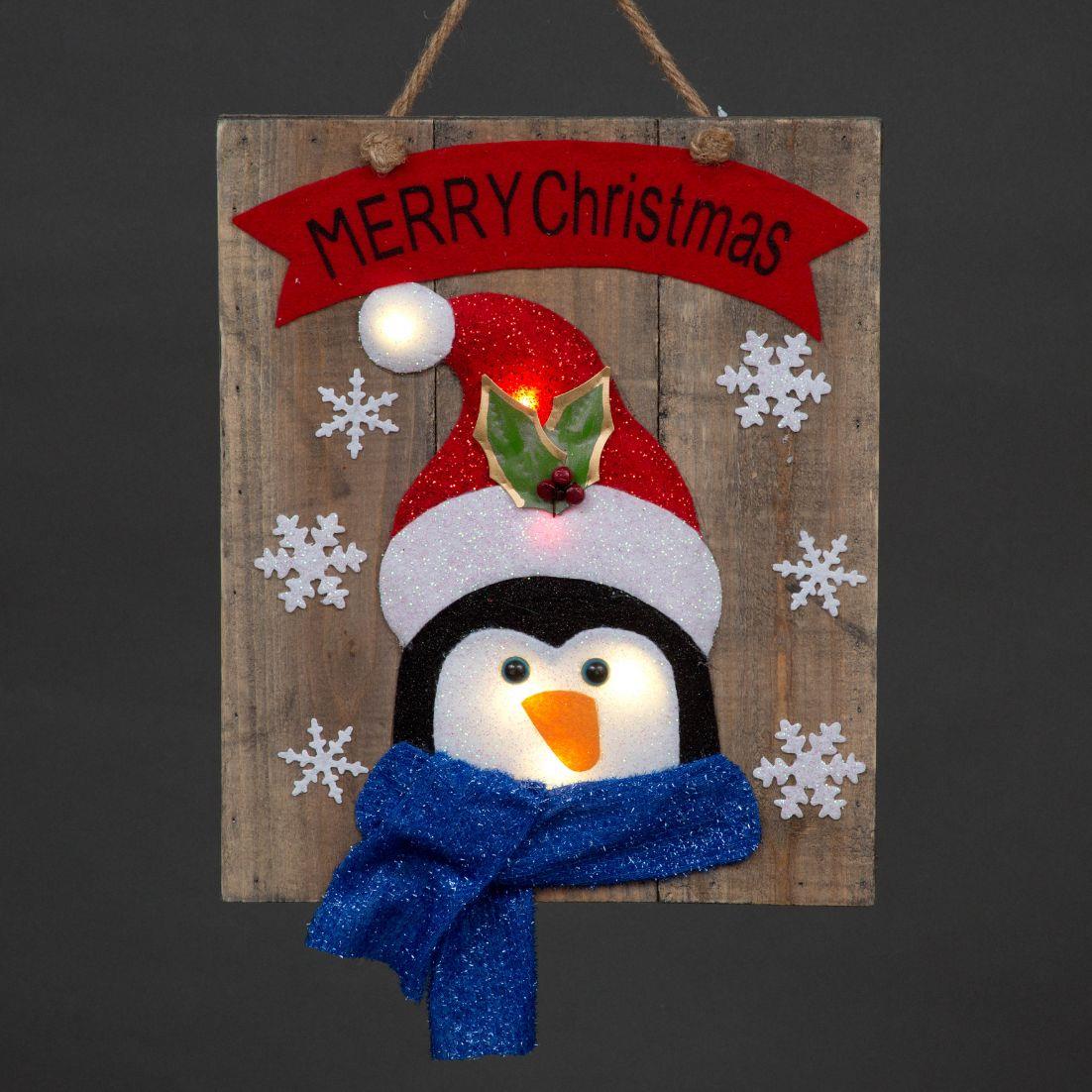 Decorative Wooden White Bulb Penguin Frame Christmas Tree Hanging Decorations