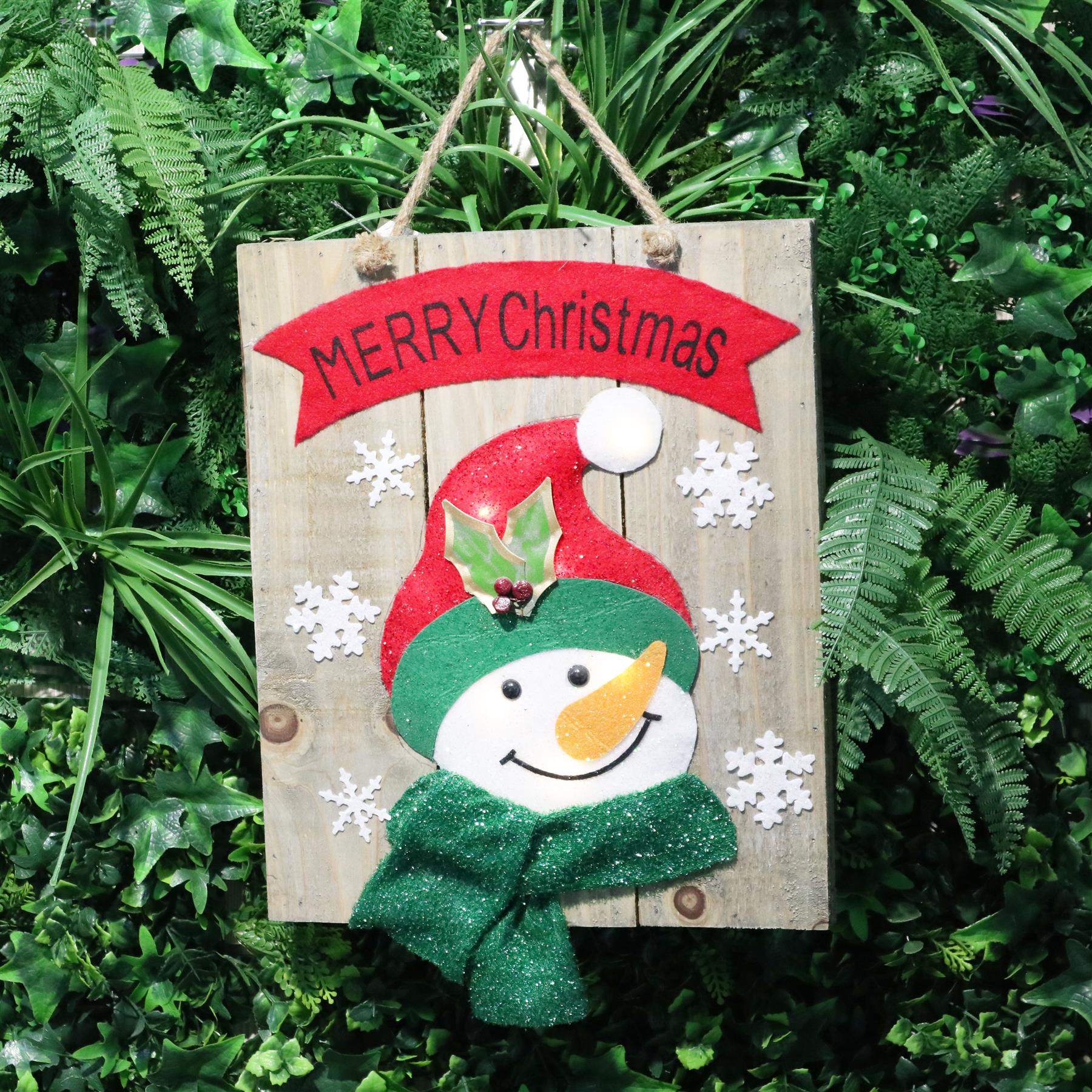 Decorative Wooden White Bulb Snowman Frame Christmas Tree Hanging Decorations