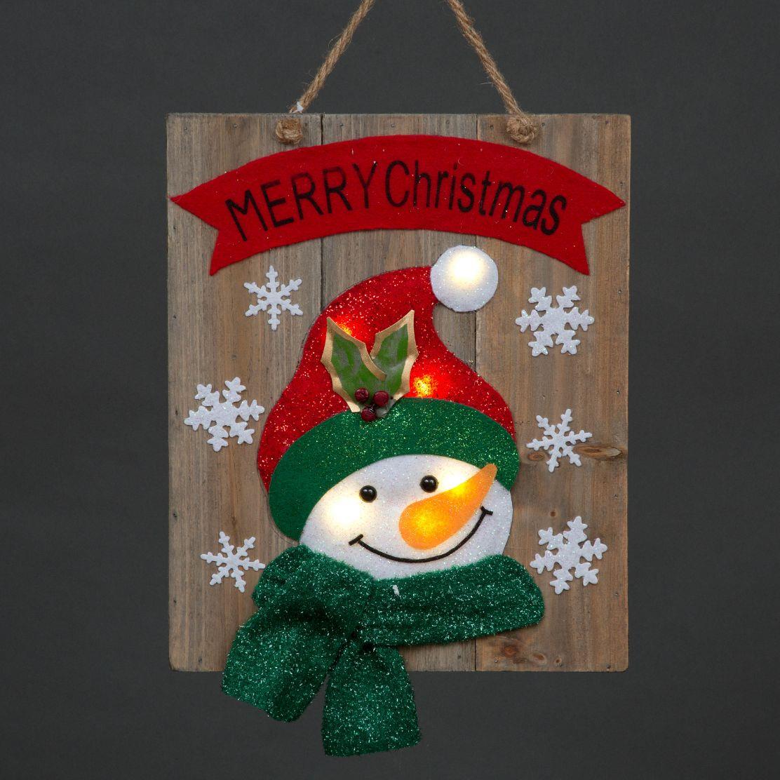 Decorative Wooden White Bulb Snowman Frame Christmas Tree Hanging Decorations