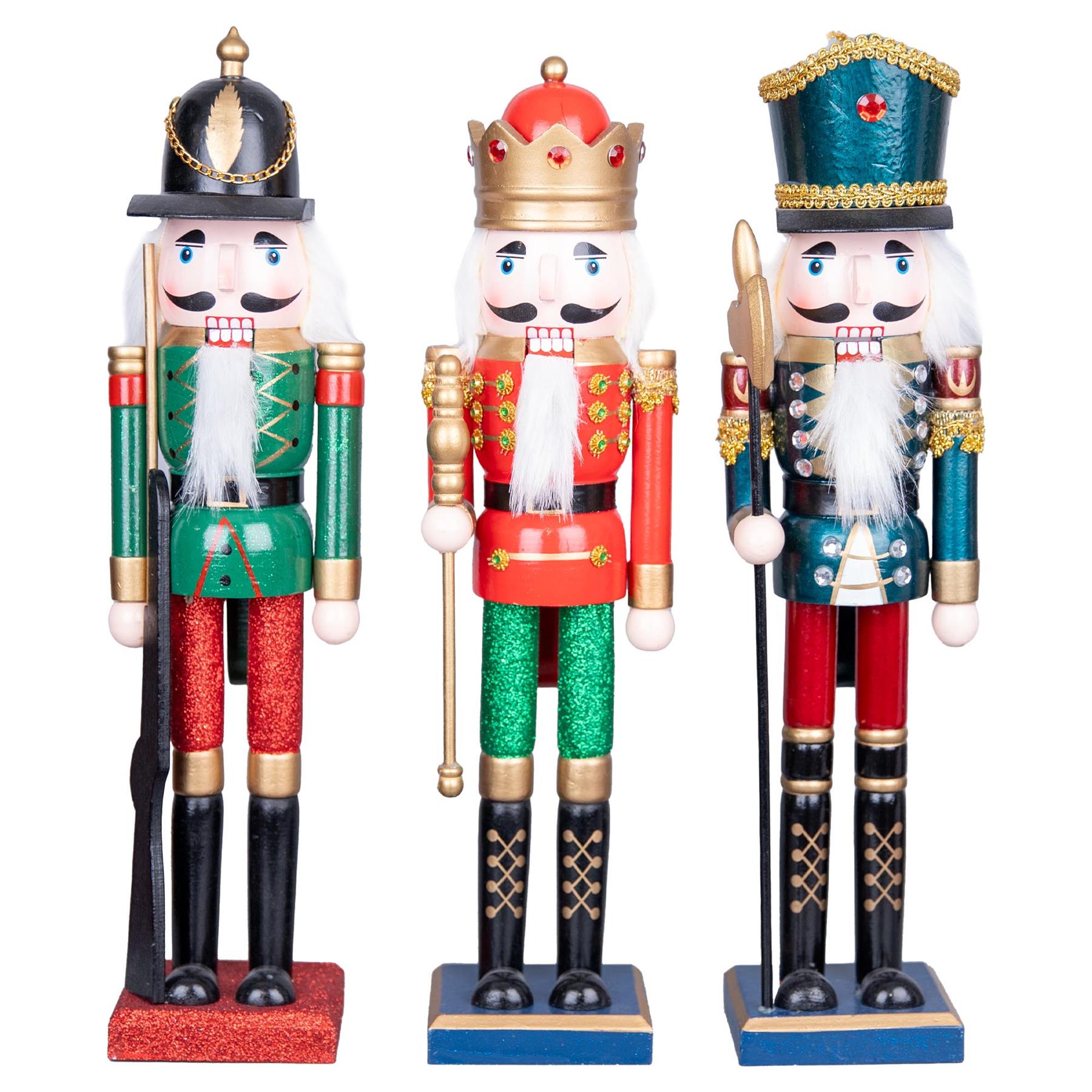 Christmas Tree Nutcrackers Wooden 43cm Figures Xmas Decoration Ornament 3Pcs Set