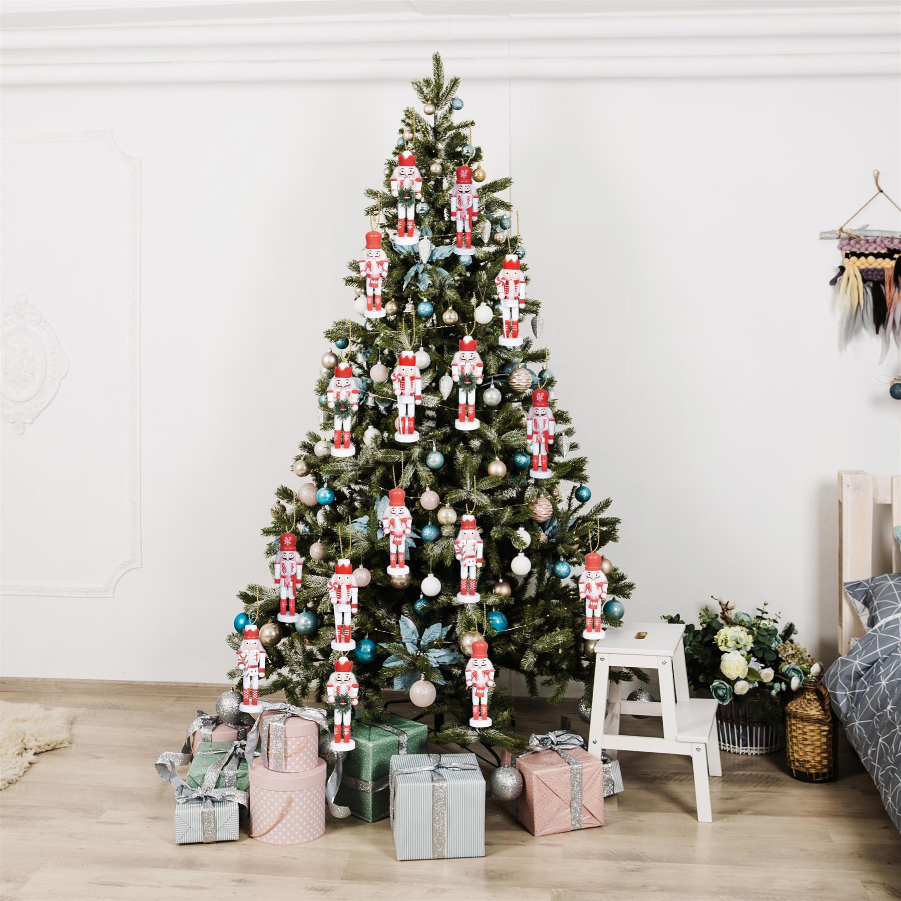 13cm Christmas Wooden Nutcrackers Ornament Figures Xmas 5Pcs Set Red White UK