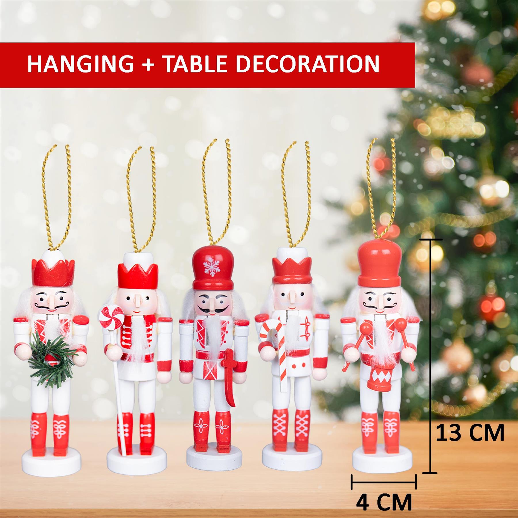 13cm Christmas Wooden Nutcrackers Ornament Figures Xmas 5Pcs Set Red White UK