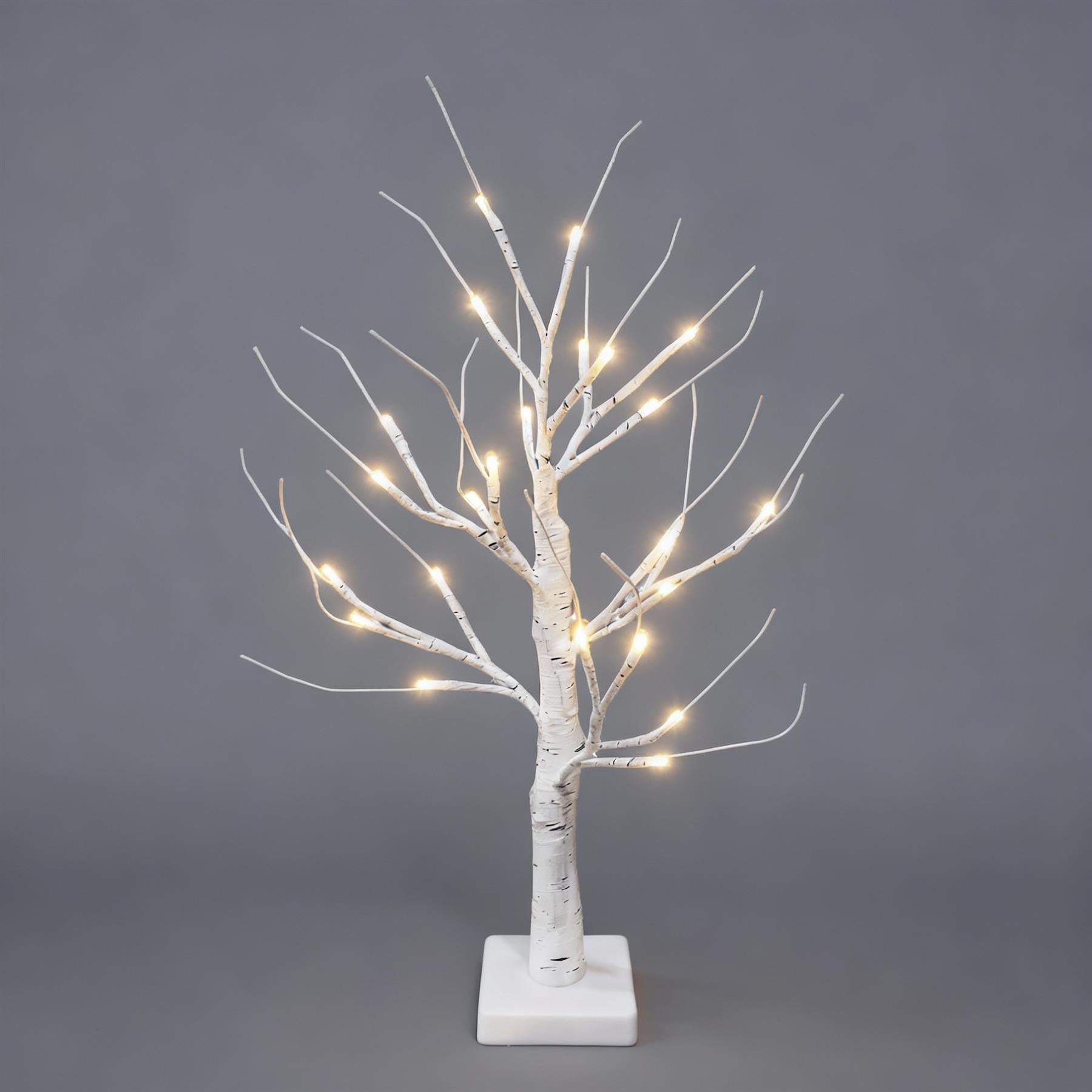 60cm White Twig Tree 24 Warm White LEDs USB or Battery Operated