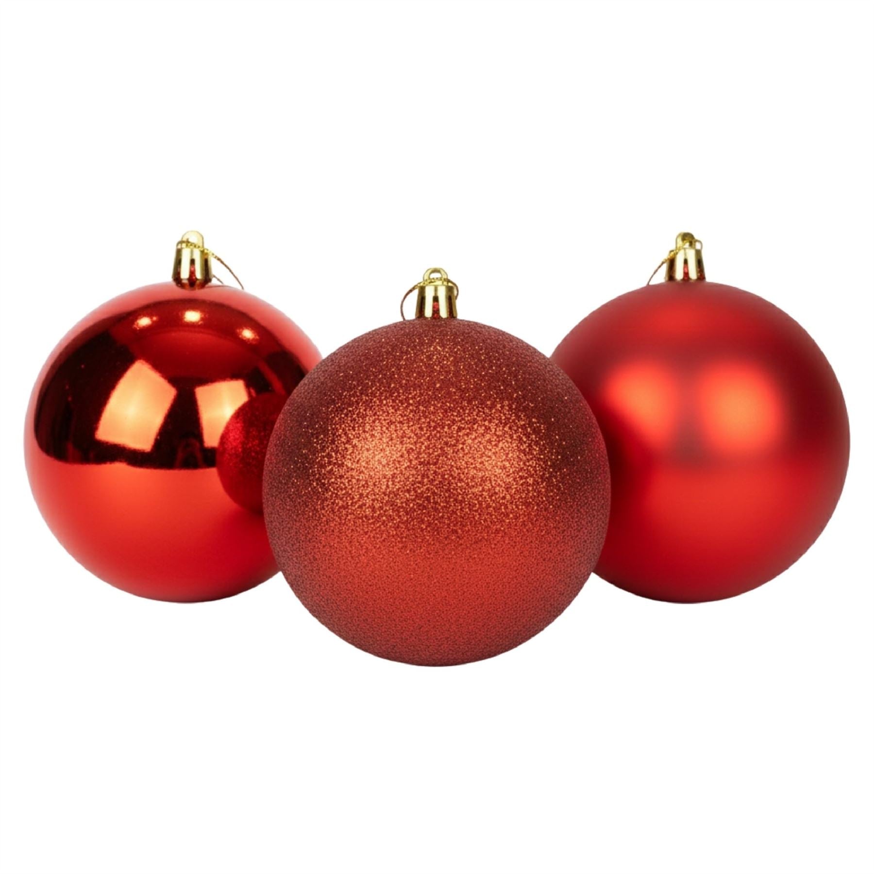 25cm Red Christmas Baubles – Assorted 3-Pack (Matte & Glitter, Shatterproof)