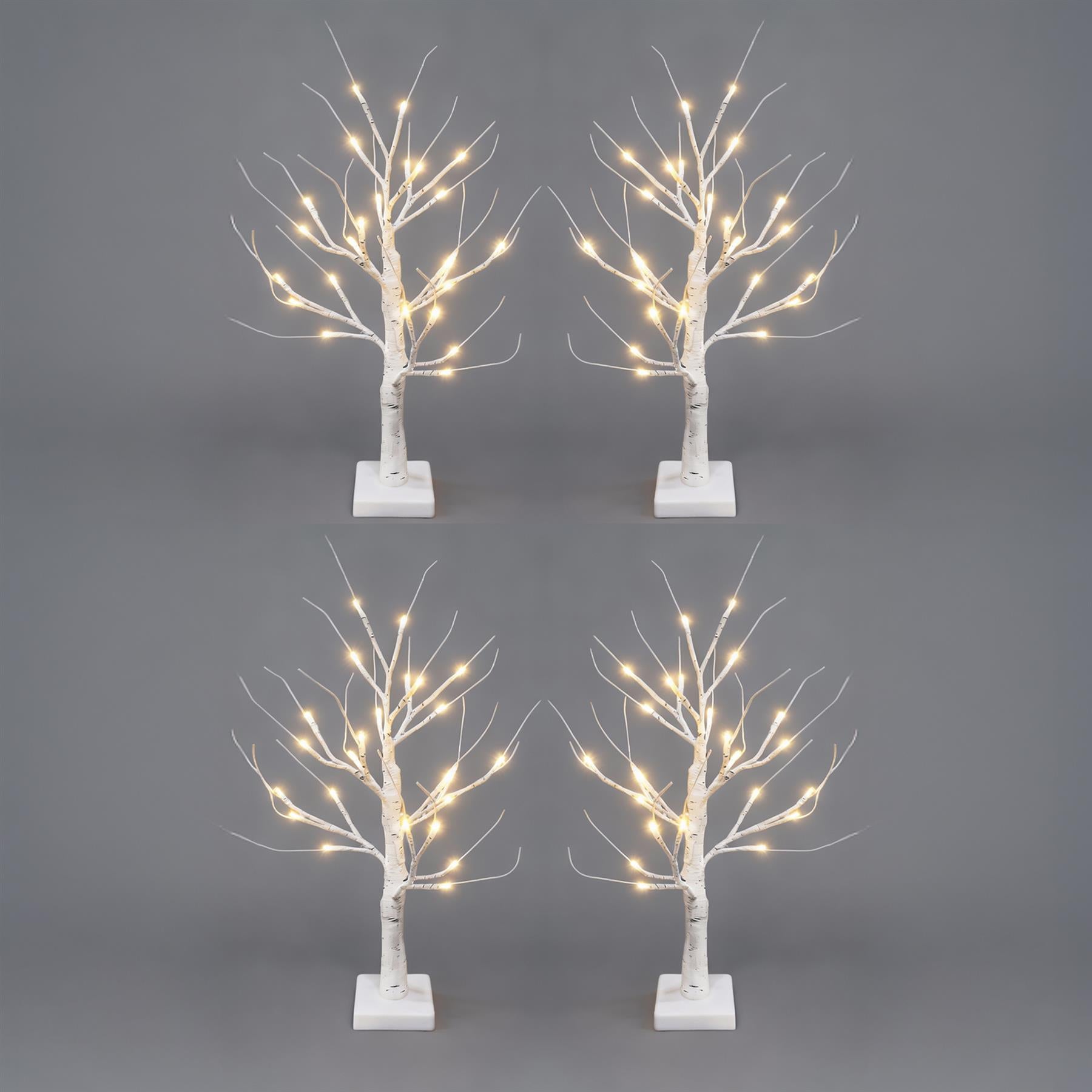 4pcs- 60cm White Twig Tree 24 Warm White LEDs USB or Battery Operated