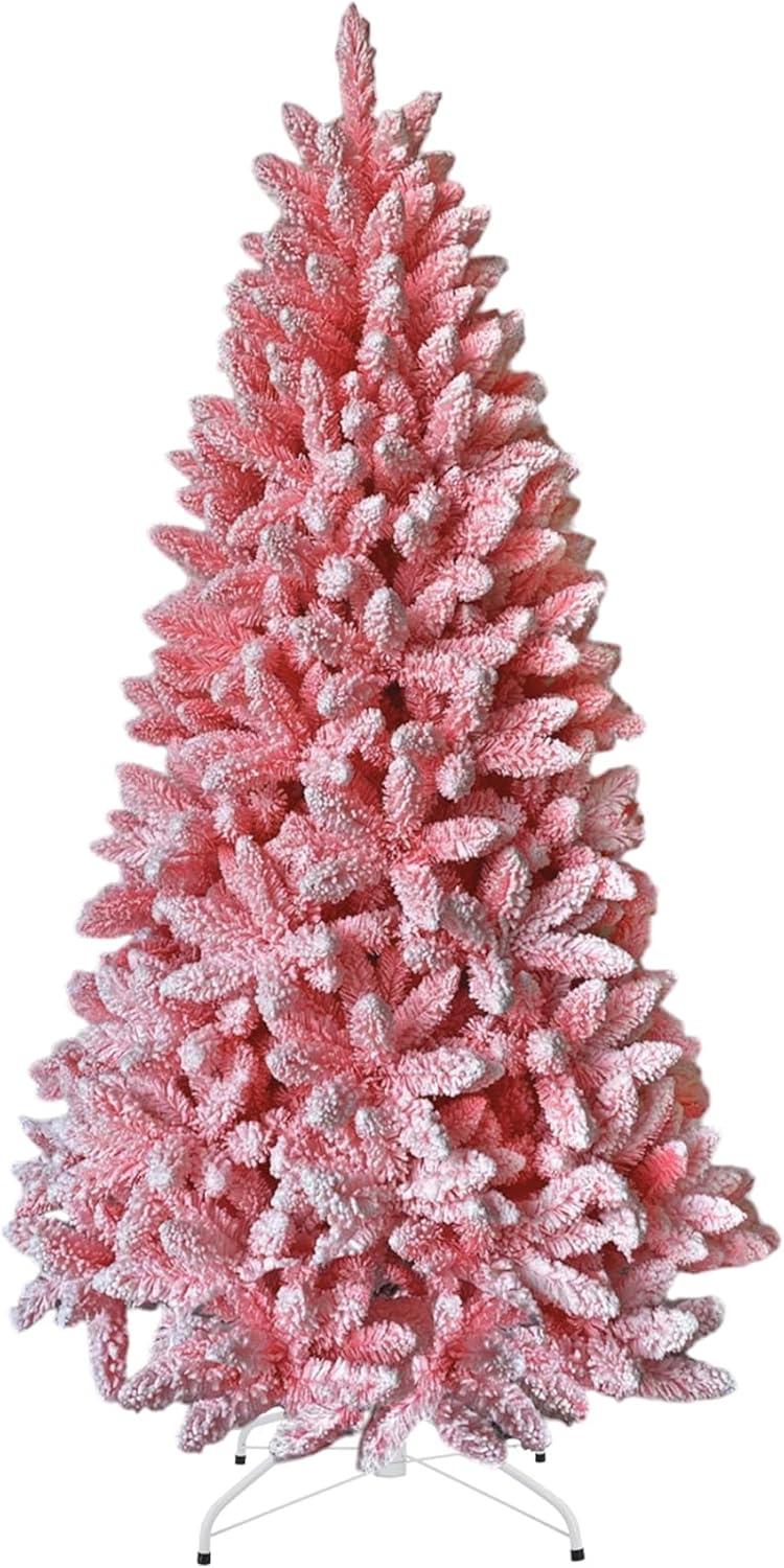 8Ft Christmas Tree Snow Flocked Pink Dusted Artificial Pine Holiday Home Decor
