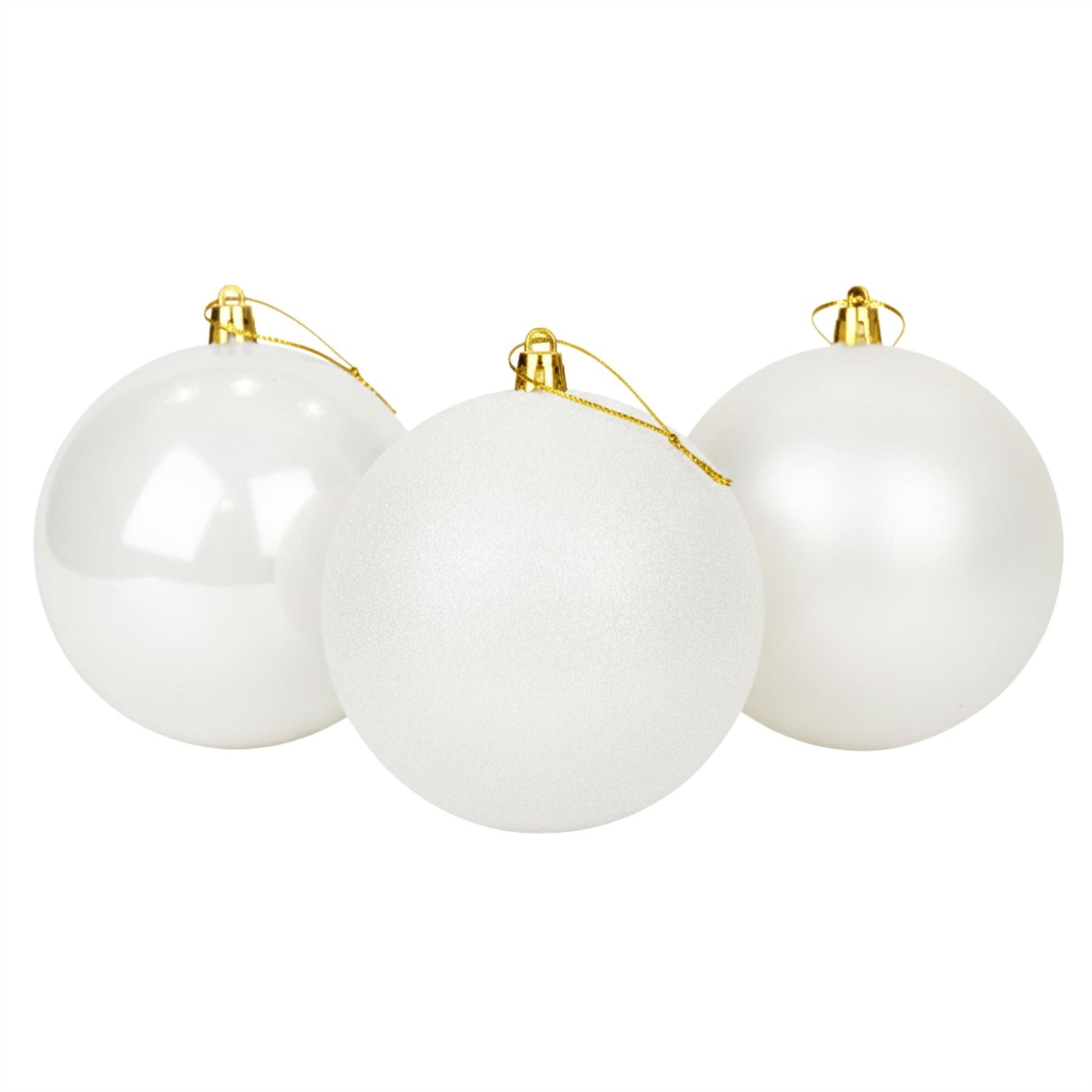 25cm White Christmas Baubles – Assorted 3-Pack (Matte & Glitter, Shatterproof)