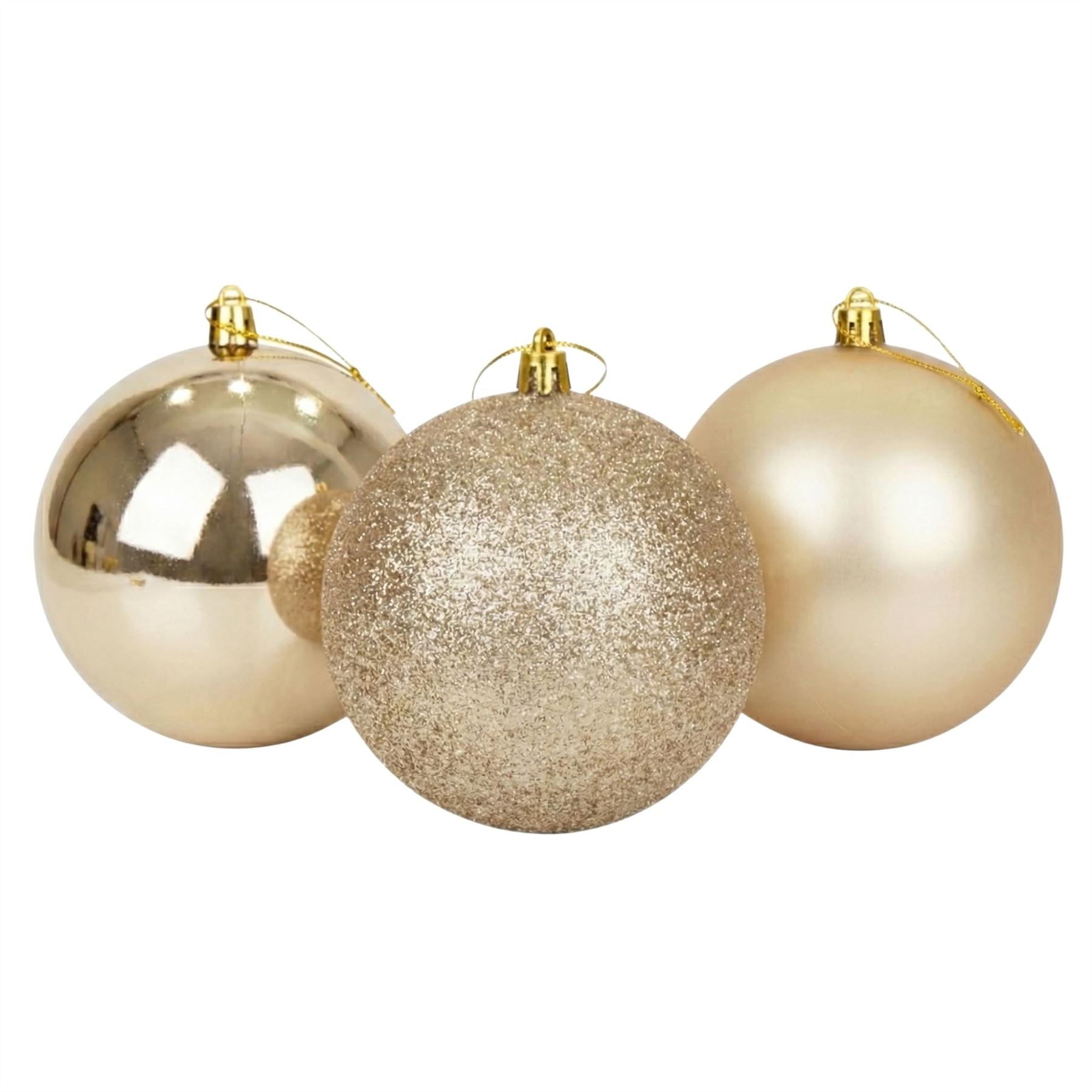 25cm Champagne Christmas Baubles – Assorted 3-Pack (Matte & Glitter, Shatterproof)