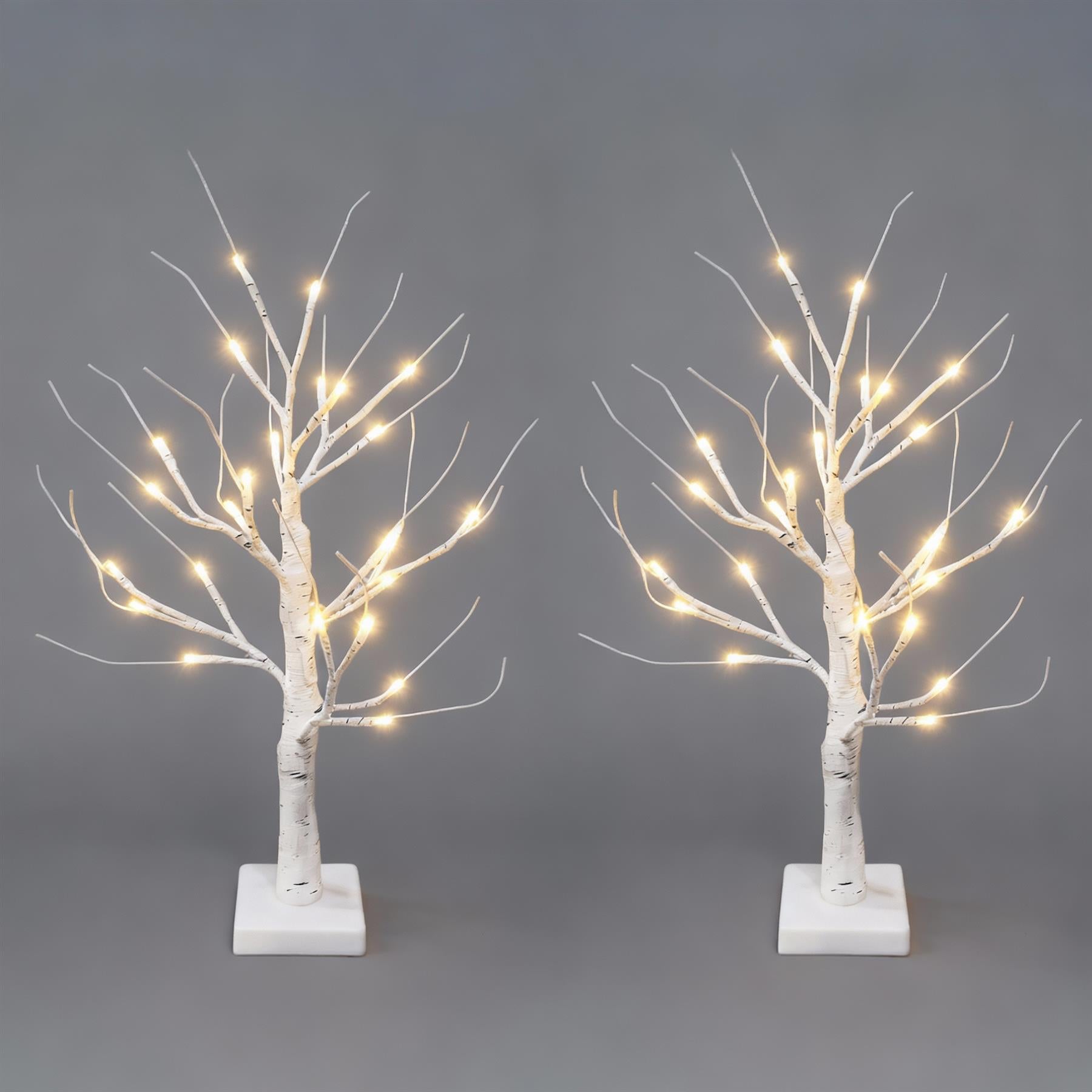 2pcs- 60cm White Twig Tree 24 Warm White LEDs USB or Battery Operated